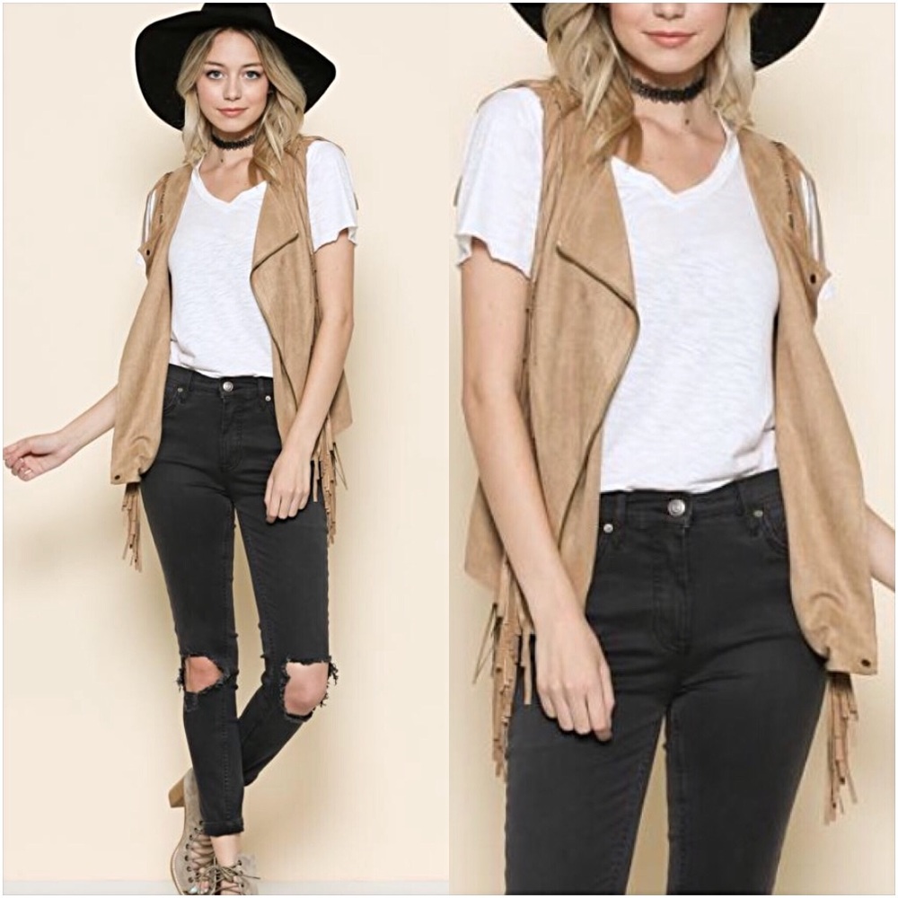 Boho Festival FringeSuede Tan Vest SML - Picture 2 of 7